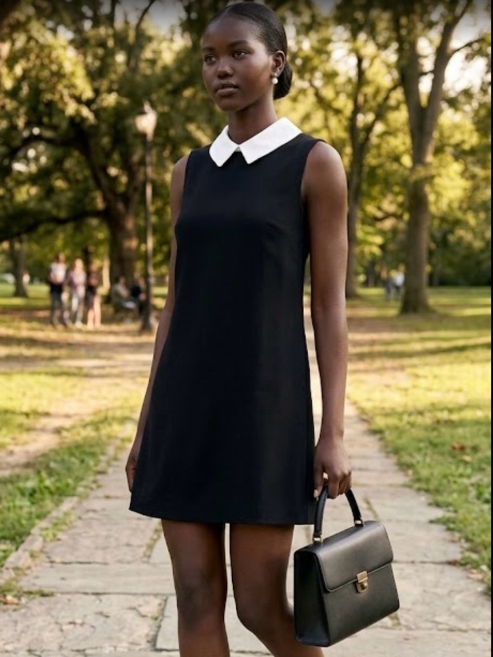 New Tulip B Classic Black Mini Dress with Contrast Collar Modern Vintage